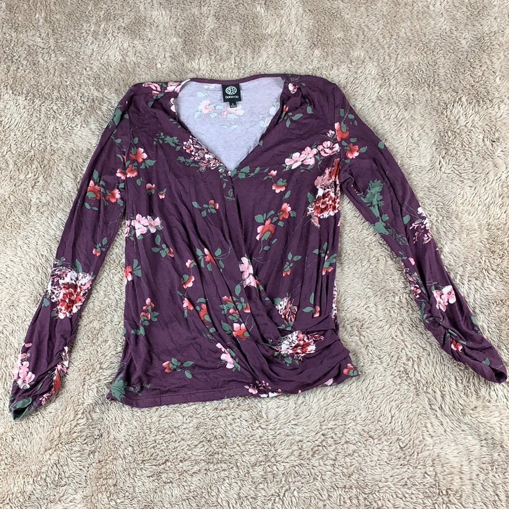 Bobeau Floral Long Sleeve Blouse